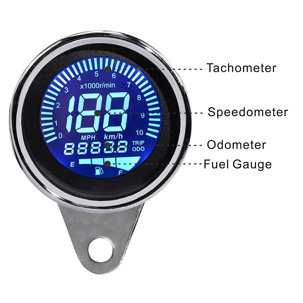 Velocímetro lcd universal para motocicleta, odoômetro, tacômetro, medidor de combustível 4 em 1 para motocicletas, 1 peça, 12v, 7 cores