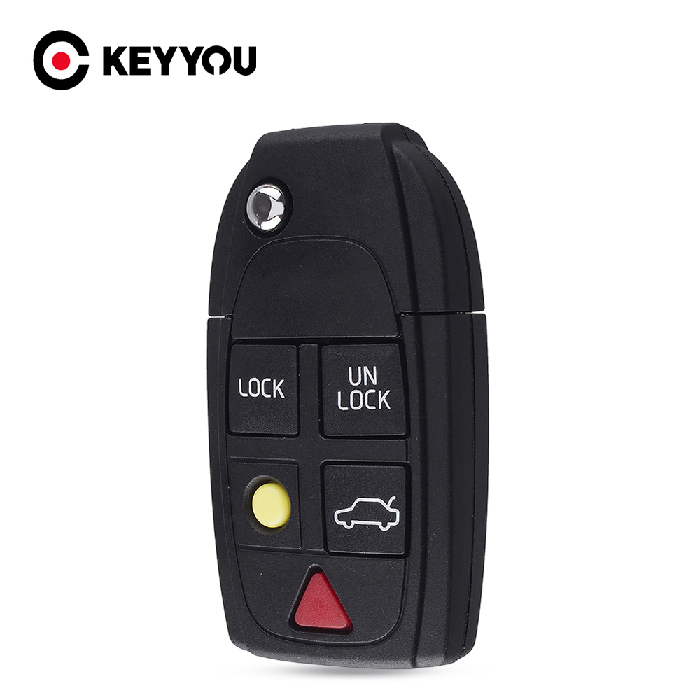 Keyyou modificeret udskiftning 5 knapper fjernbetjening flip key shell til volvo  xc70 xc90 v50 v70 s60 s80 c30 folding fob bil nøgle sag