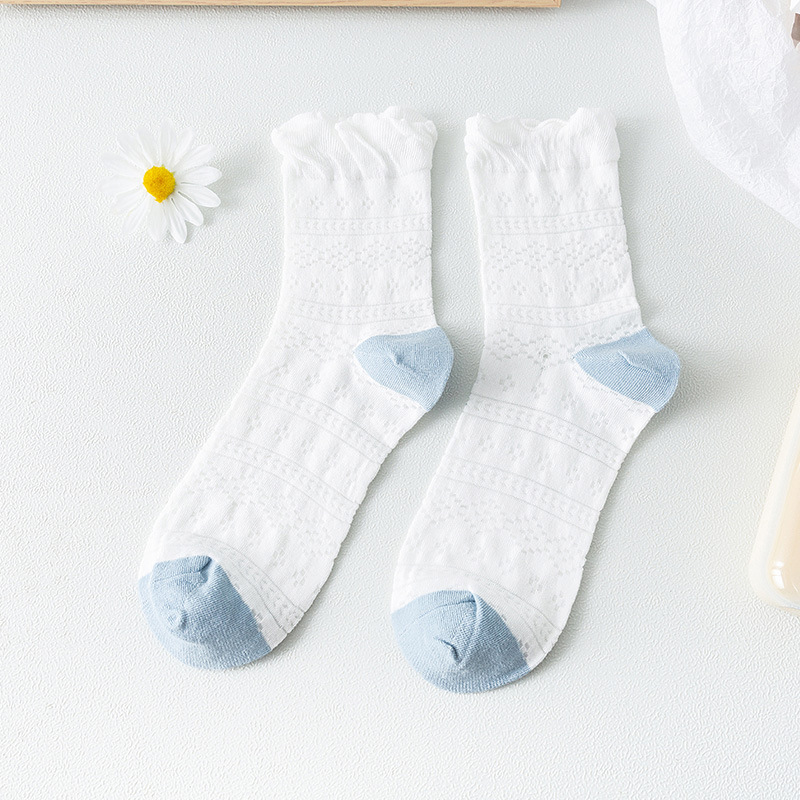 Baumwoll socken Frauen weiße Spitze weibliche dünne Mittel rohr eins Blumen druck niedlichen Baumwolle Frühling Herbst Sommer Rüschen Mädchen Strümpfe: Braun