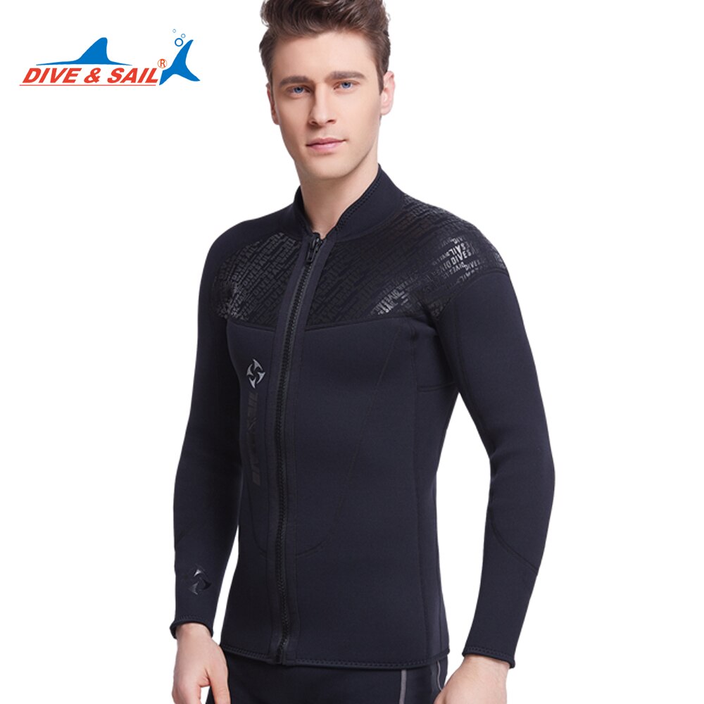 Dive&Sail 3MM wetsuit jackets top men long sleeve neoprene front zipper surf Dive Jacket Wet Suit Winter Swim Warm size s- xxxL