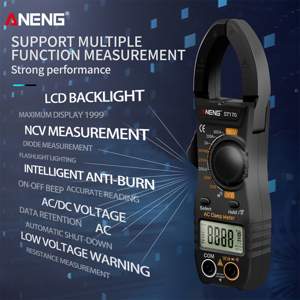 ANENG ST170 Smart Clamp Meter 1999 Counts Auto-ranging Digital Multimeter LCD Screen AC DC Voltage AC Current Tester