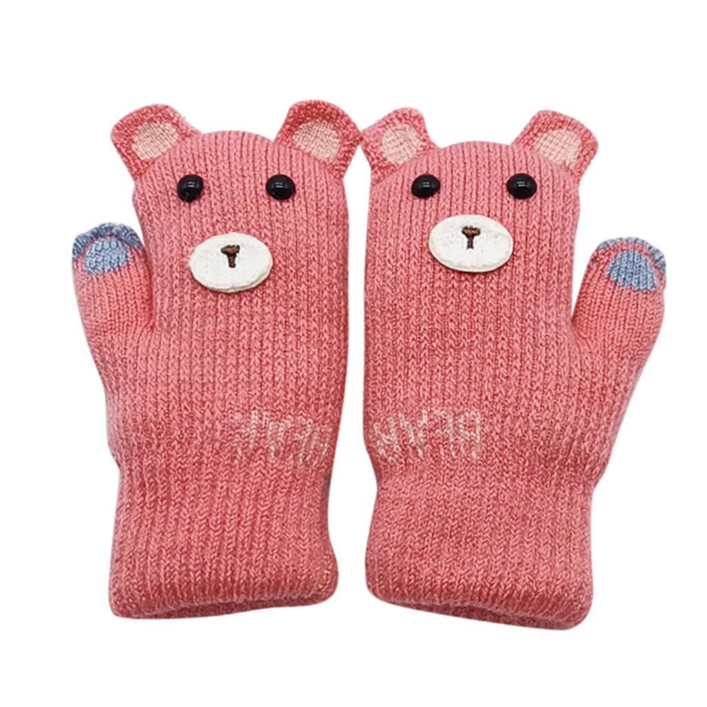 freundlicher freundlicher Winter-Halfter Insgesamt Finger Bär oben Kaschmir Druck Handschuhe детская одежда Kind kappe Plüsch Hütte Ohrenschützer Deckel # e25: Wassermelone-Rot