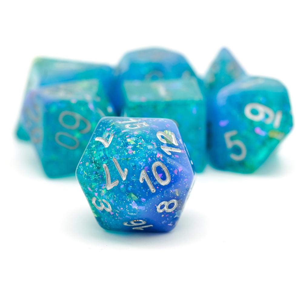 7 unids/set/azul/Verde DND dados con colorido brillo D & D dados poliédricos juegos juego de dados de mesa juegos MTG RPG