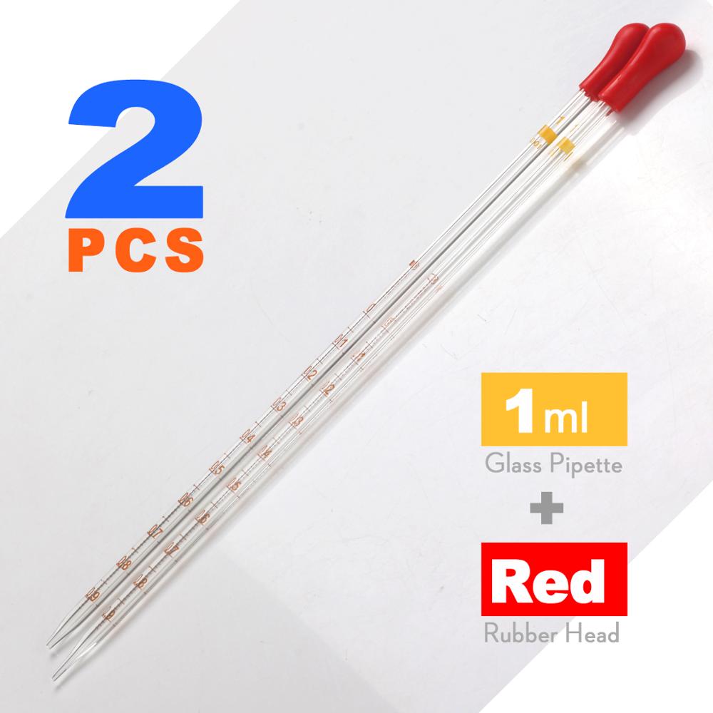 2pcs 0.1/0.2/0.5/1/10ml Glass Scale Line Dropper Pipette Lab Dropper Dropping Pipet Blue Rubber Head Pipettors by ks-tek: 1ml 2pcs