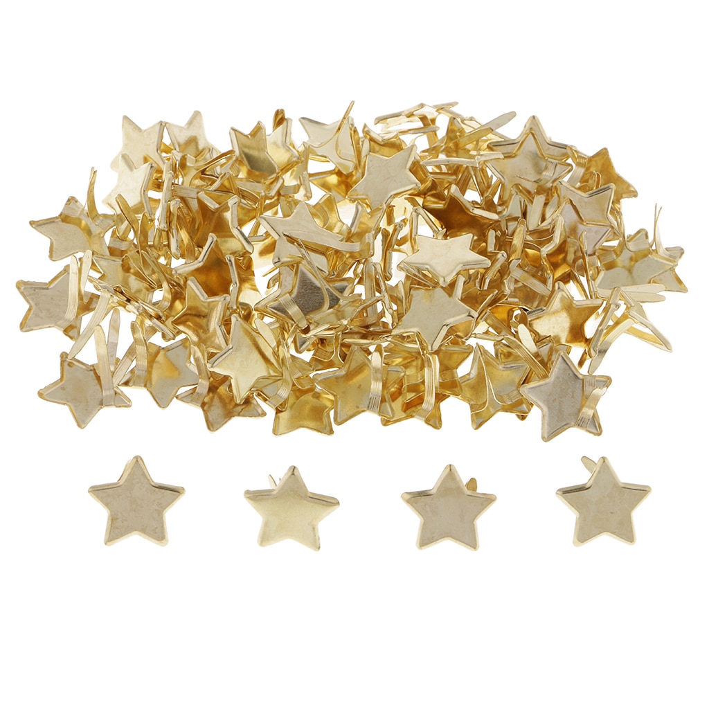 100 stykke guld stjernehoved split pins metal brads papirlås dekorativ brad til scrapbooking diy håndværk dekoration