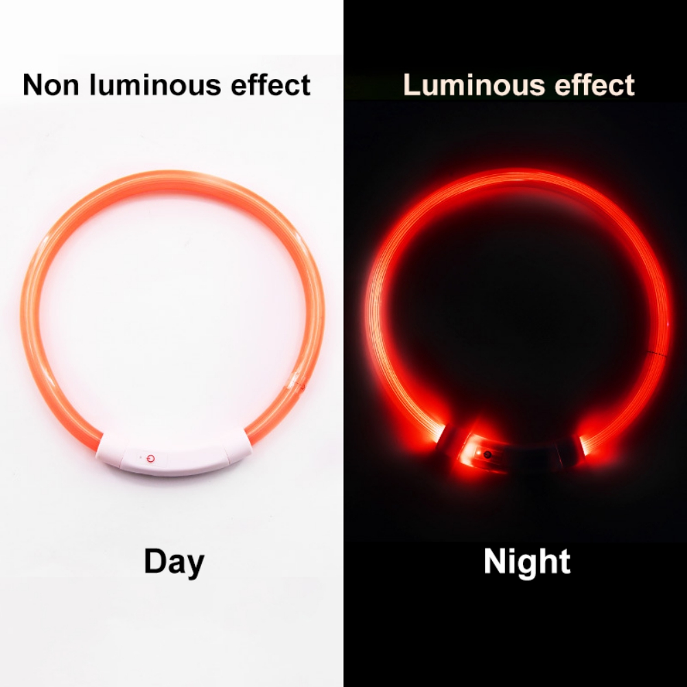 Glowing Pet Dog Collar Rechargeable Led Dog Collar Anti-Lost Dog Collar Luminous LED Night Safety Flashing Light Up Pet Necklace: Orange Light / M