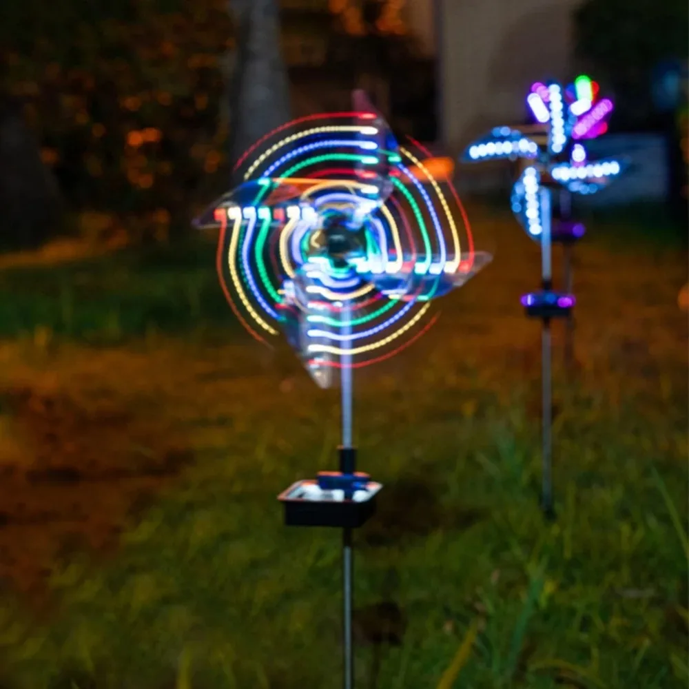 2pcs Solar Powered Outdoor Windmill Lamp Lights 32LED Spot Light Outdoor Garden Decor Windmill Waterproof Night Light
