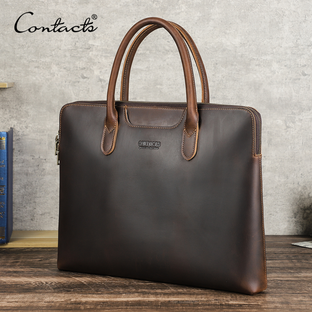 CONTACT'S Borsa da lavoro da uomo in vera pelle Valigetta in pelle Tote Borse per laptop Borsa da uomo di alta qualità per MacBook da 14,2 pollici