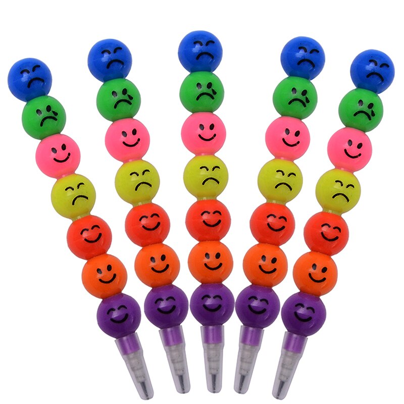 5 pcs/lot Sugar-Coated Haw Cartoon Smiley Graffiti Pen 7 Colors Crayon Wax Pencil for Kids Writing School Supplies