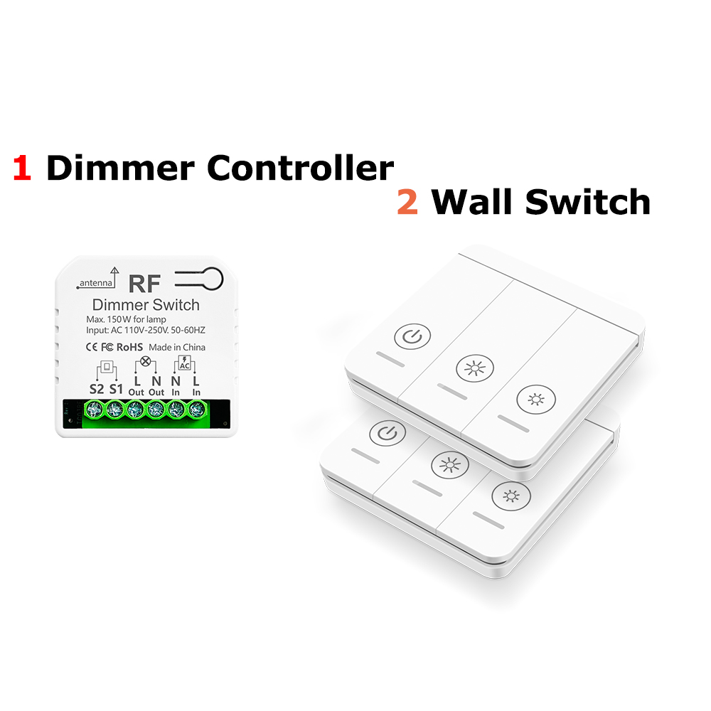 433MHz Wireless Dimmer Controller 110V 220V 150W for LED and 86 Wireless Wall Switch and Wireless Remote Control Transmit 50m: Brown