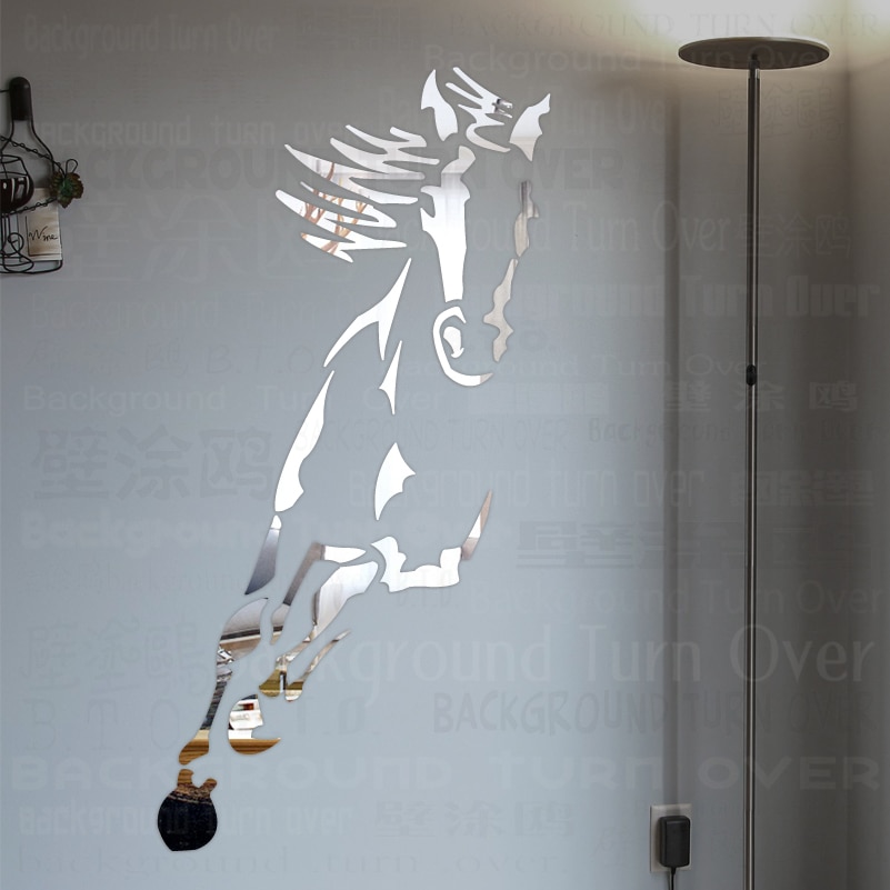 Spiegel Stickers Sticker Badkamer Kamer Decoratie 3D Lange Full Body Muur Mirrored Lijm Paard Kalligrafie Galopperend R073