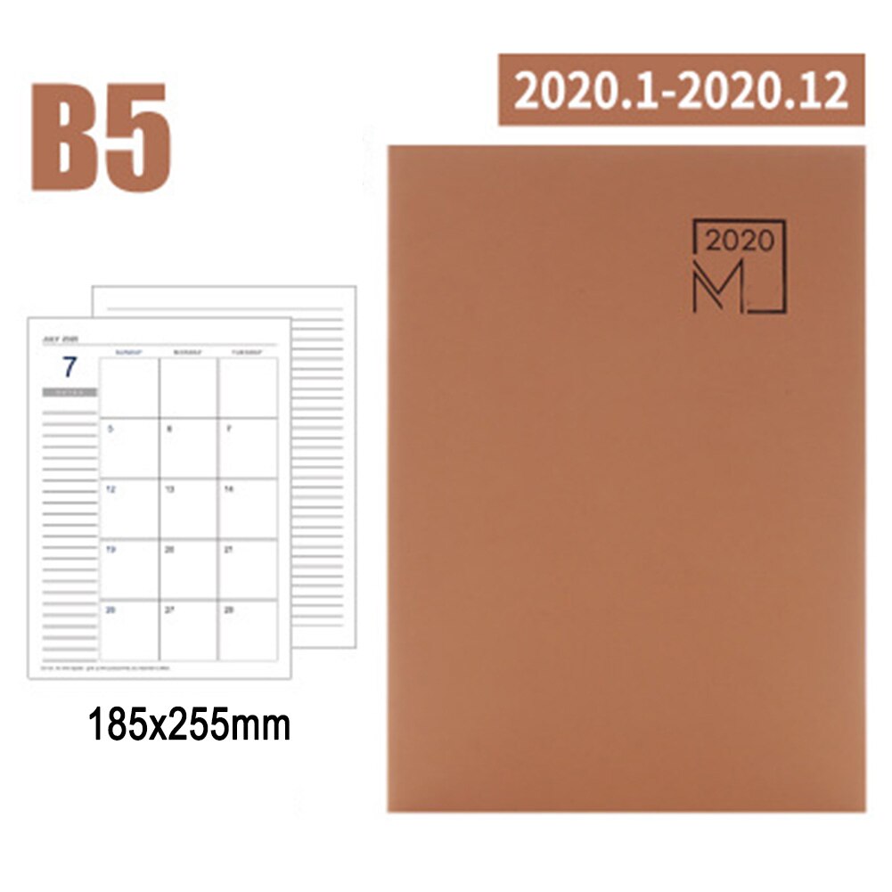 Notebook Agenda Planner Diary Meeting Book Girl School Stationery Monthly Plan Supplies PUO88: Brown