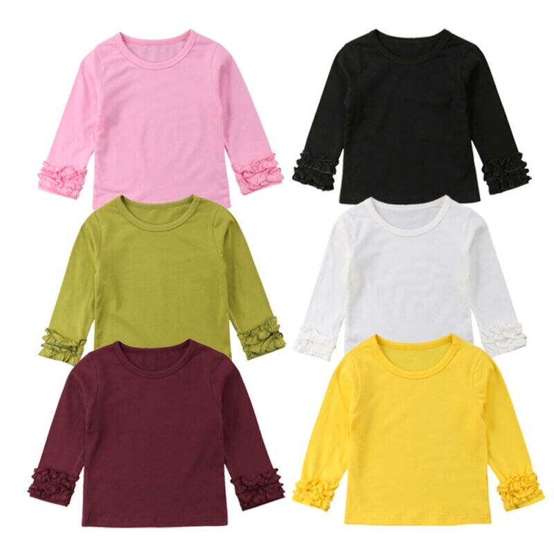 1-5Y Peuter Kinderen Meisje Mode Puff Met Lange Mouwen Tops Kleding T-shirt Tee Tops Herfst Casual Solid Katoen Zachte Kant t-Shirt