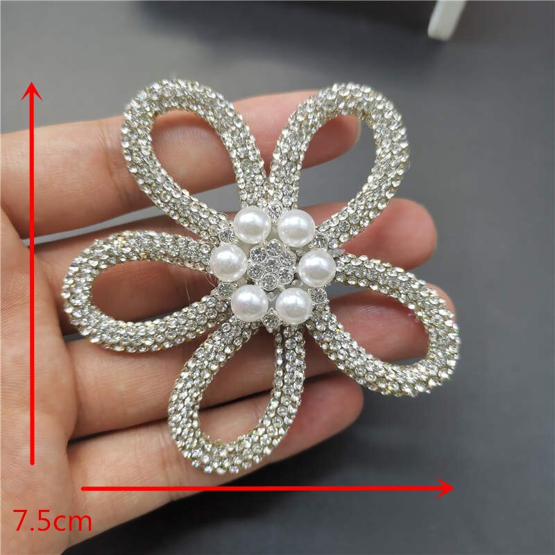 Bling Rhinestone Bow Broches Voor Vrouwen Jurk Diy Strik Pin Broches Bloem Knop Decoratie Craft Scrapbook Accessoires: white bow 5 pearl