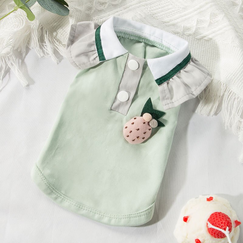 T-shirt pet Clothing dogs Cartoon vest dog Clothes small Costume Breathable French Bulldog cute summer green boy collar perro: XXL