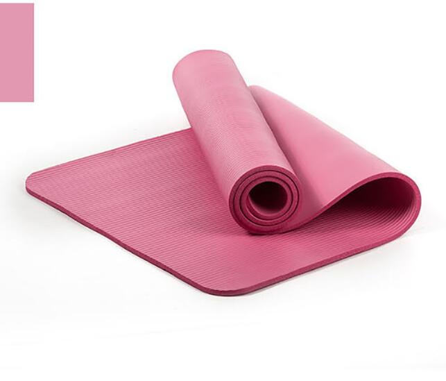 10mm nbr yogamåtte med gratis bære reb 183*61cm skridsikker tyk pad fitness pilatesmåtte til udendørs motionscenter træningsfitness: Lyserød