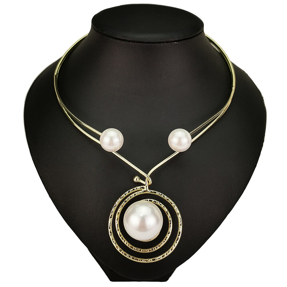 Grande imitataion pérola gargantilha torques gargantilha colar feminino colar de liga pingentes colares de jóias de moda ukmoc: Gold Necklace