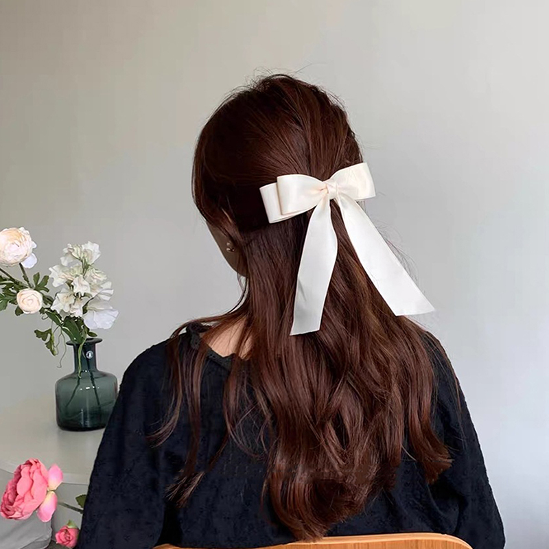 Vintage laço grande clipe de cabelo para mulheres, grampos de cabelo de fita longa presilhas Headwear para menina acessórios de jóias de casamento