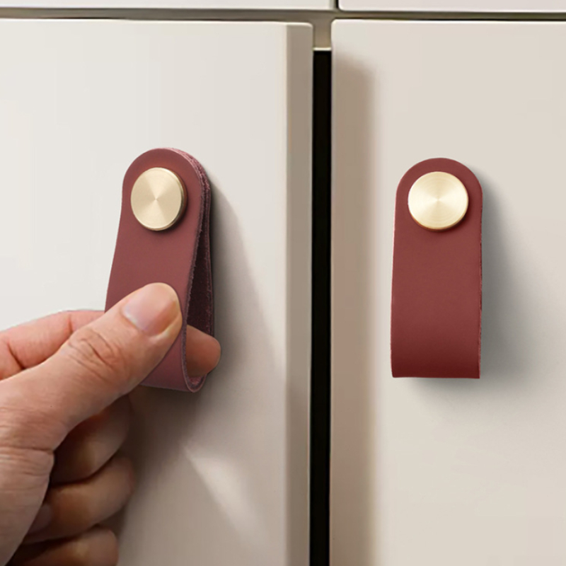 Boutons en cuir marron meubles rétro européens tiroir armoire porte poignée placard armoire à chaussures peau de vache tire bouton