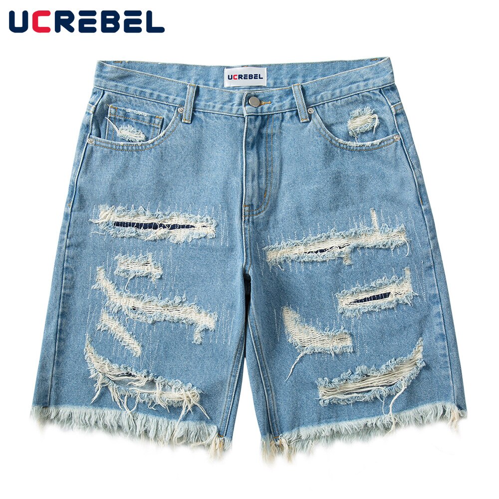 Gewaschen betrübt gerissen Denim kurze Hose Herren Streetwear Knie-länge kurze Hose Sommer hoch Straße verlieren Jeans Halbe Hosen Männer