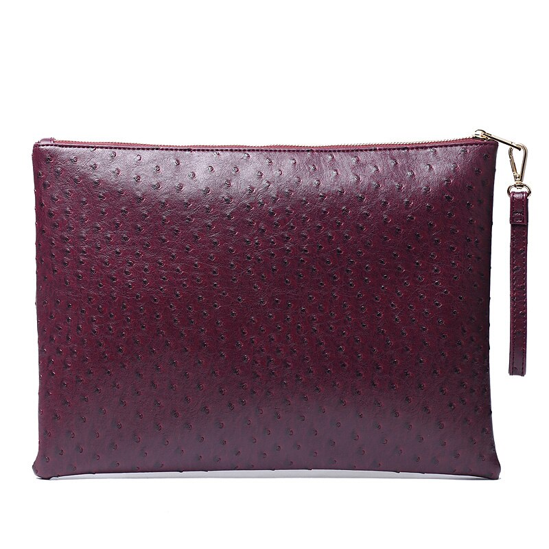 Bolso de avestruz de A4 bolsa de archivo para mujeres negocios Ipad titular de la tarjeta monederos cocodrilo señora noche Clutch Billeteras: O-Burgundy