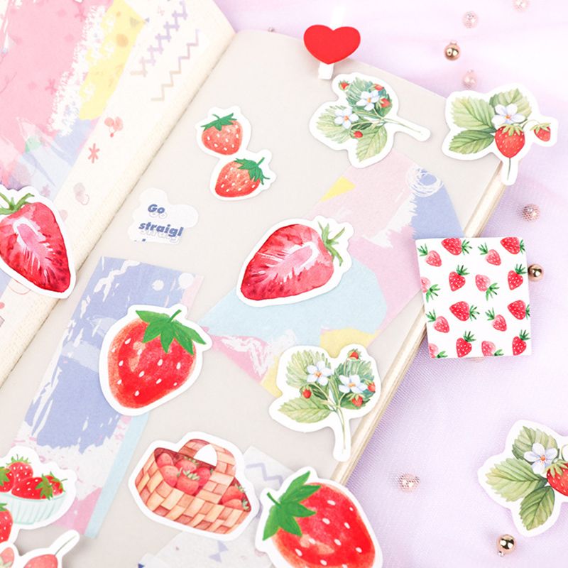 45 stks/partij Fruit Roze Aardbei Decoratie Papier Sticker DIY Album Dagboek Scrapbooking Label Sticker