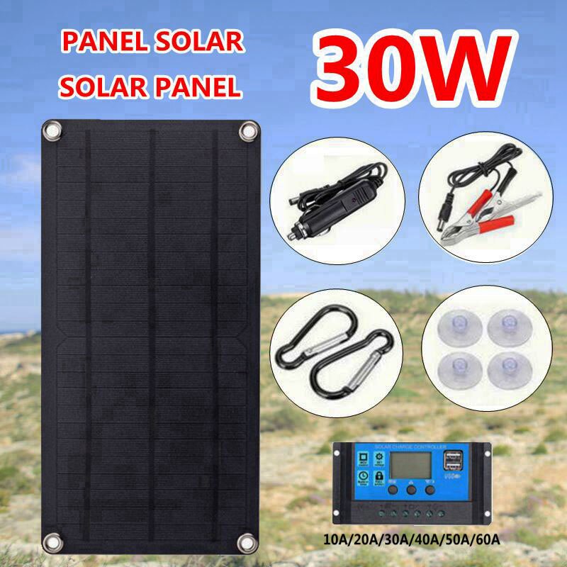 Panneau solaire 30W Portable 12V 5V avec chargeur USB, avec contrôleur, pour téléphone, Camping-Car, bateau, Camping-Car
