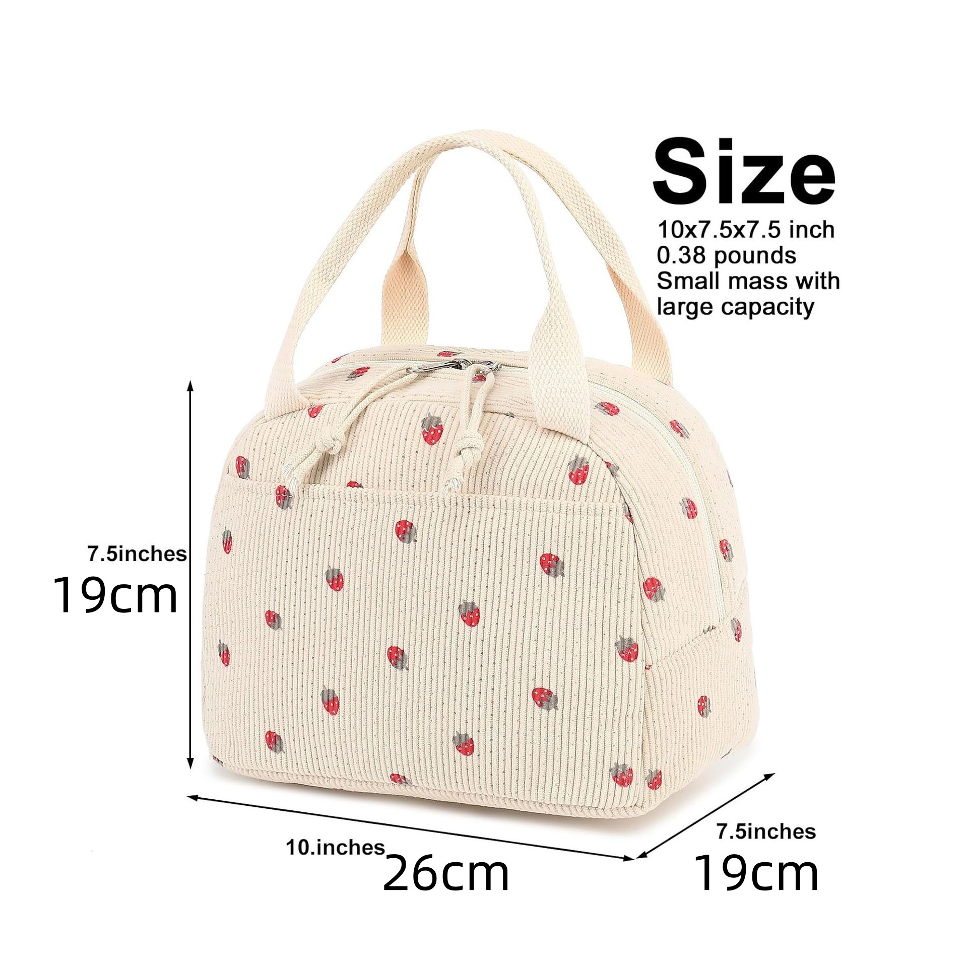 Cute Corduroy Lunch Bag for Women Reusable Insulated Lunch Box Large Capacity Reusable Insulated Cooler for Work Picnic Travel