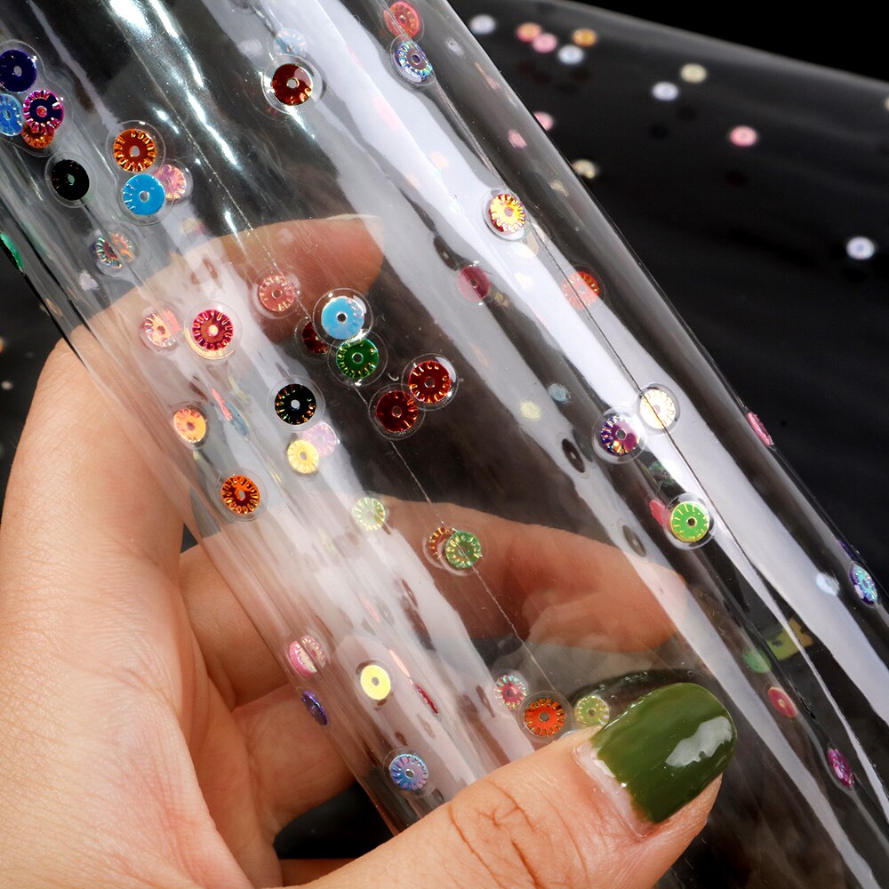 30*135cm Transparent Colorful Sequins Faux Leather Sheets For DIY Handmade Handbag Wallet Phone Case,1Yc6847