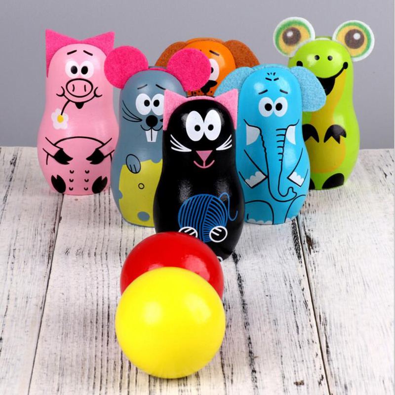 Wooden Fun Animal Bowling Early Educational Toys Children's Cartoon Block Set Antistress Ball 120