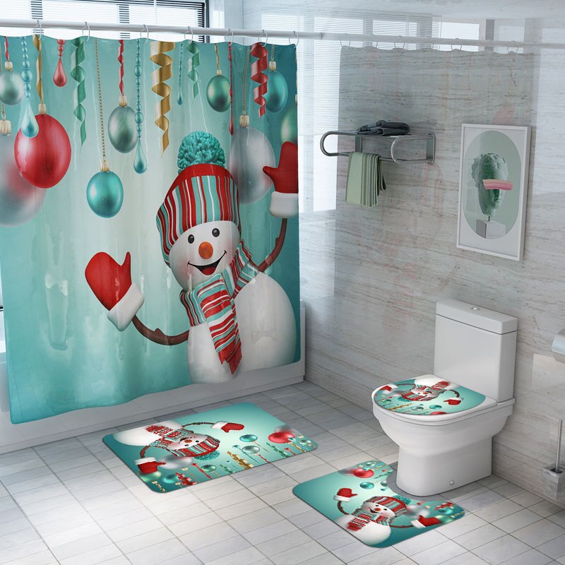 Zeegle Kerst Badmat En Douchegordijn Set Antislip Douche Floor Mat Absorberende Wc Tapijt Voet Mat Wasbare badmat Set