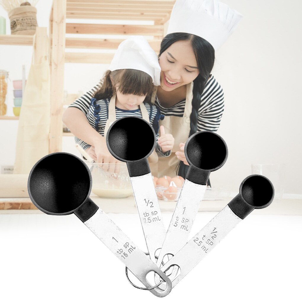 4pcs/Set Graduated Measuring Spoon Cup Stainless Steel PP Baking Measurement Tool Measuring Spoon