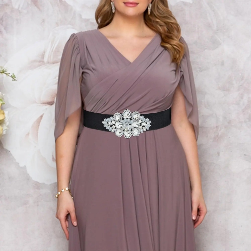 Cintura elastica con strass cintura elasticizzata da donna nera accessori per gioielli in vita con fiori di cristallo larghi per ragazze d'oro per il vestito