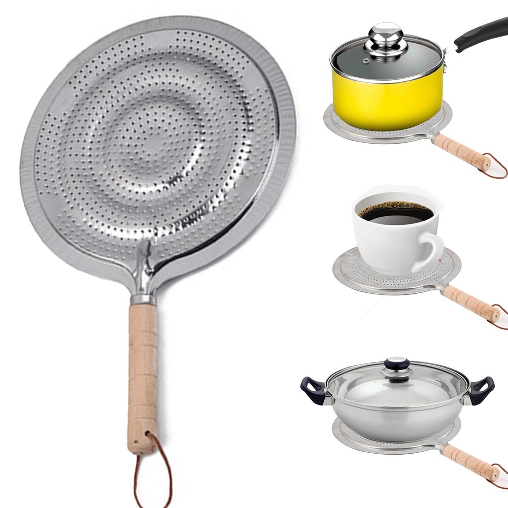 21cm Kitchen Utensils For Gas/Electric/Induction Cooker Heat Diffuser Wooden Handle Cook Ring Metal Household Supply Stove Pan