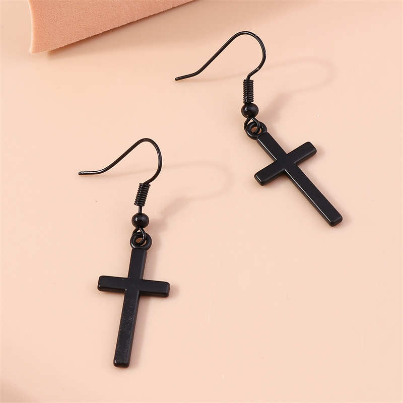 Nuevos pendientes colgantes de Cruz negra para mujer, pendientes de gancho colgantes de Cruz de Metal gótico, accesorios de joyería de para niñas