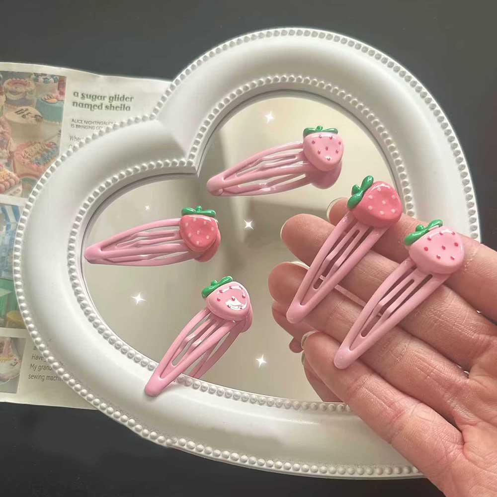1 Uds. Pinza para el pelo de fresa rosa para niñas, pasadores de horquilla de aleación, Clip LATERAL con flequillo, fruta antideslizante BB, accesorios para el cabello