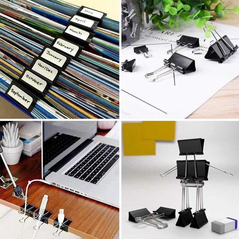 130 Pcs Assorted Sizes Binder Clips Big Paper Clamps Metal Fold Back Clips for Office School and Home Supplies, Black