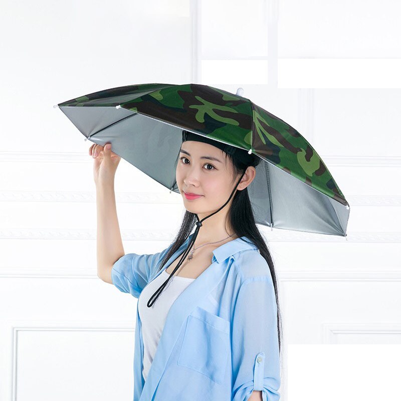 Coiffe de tête réglable parasol pliable protection solaire ombre parapluie chapeaux vêtements de pluie en plein air Sport chapeau randonnée plage Camping casquette de cyclisme: Camouflage