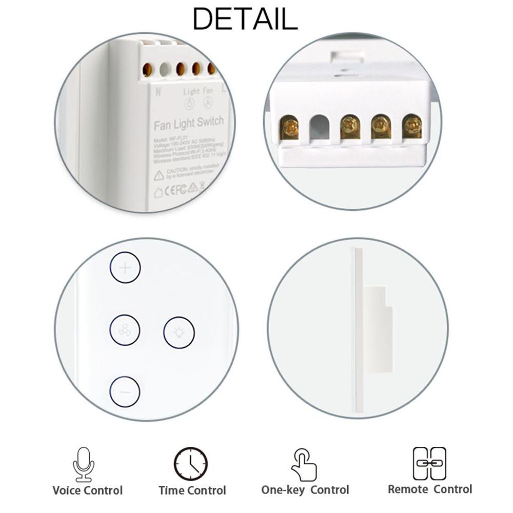 Smart WiFi Fan Light Switch, In-Wall Ceiling Fan Lamp Switch US plug LED lamp intelligent