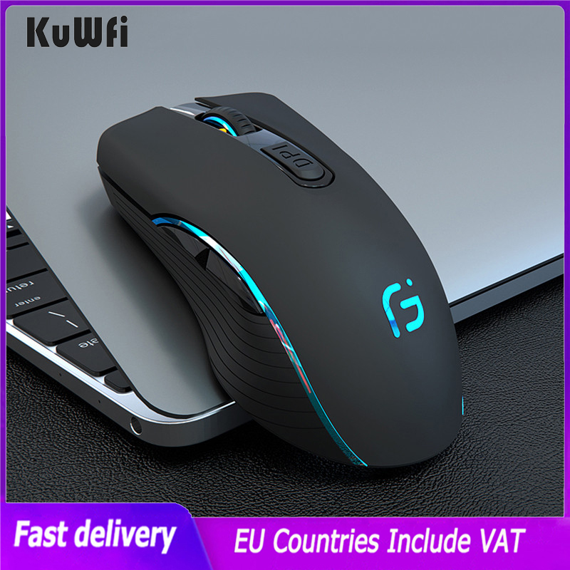 Kuwfi drahtlose Maus Bluetooth 4,0 wiederauf ladbare Maus 2,4 GHz Computer leise LED hintergrund beleuchtete ergonomische Gaming-Pause für Laptop-PC