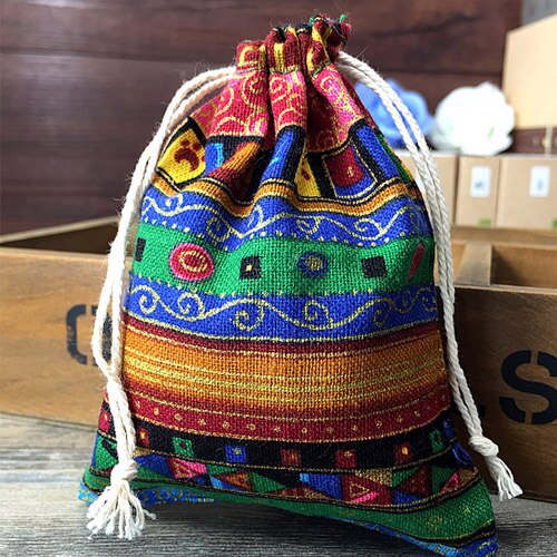 Ethnic Stripe Cotton Jewelry Pouch 8x10cm 9x12cm 10x15cm 13x17cm pack of 50 Wedding Birthday Party Candy Drawstring Bag: Red / 10x15cm