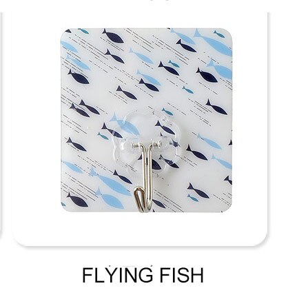 Door hook Cartoon strong glue hook wall sticker hook no trace no nail coat hanger stainless steel adhesive hooks: Flying fish