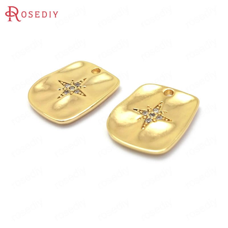 (37164)6Stck 14x12MM 24K Gold Farbe Durcheinander und Zirkon mit Stern Rechteck Reize Anhänger Schmuck Machen liefert Diy Zubehör