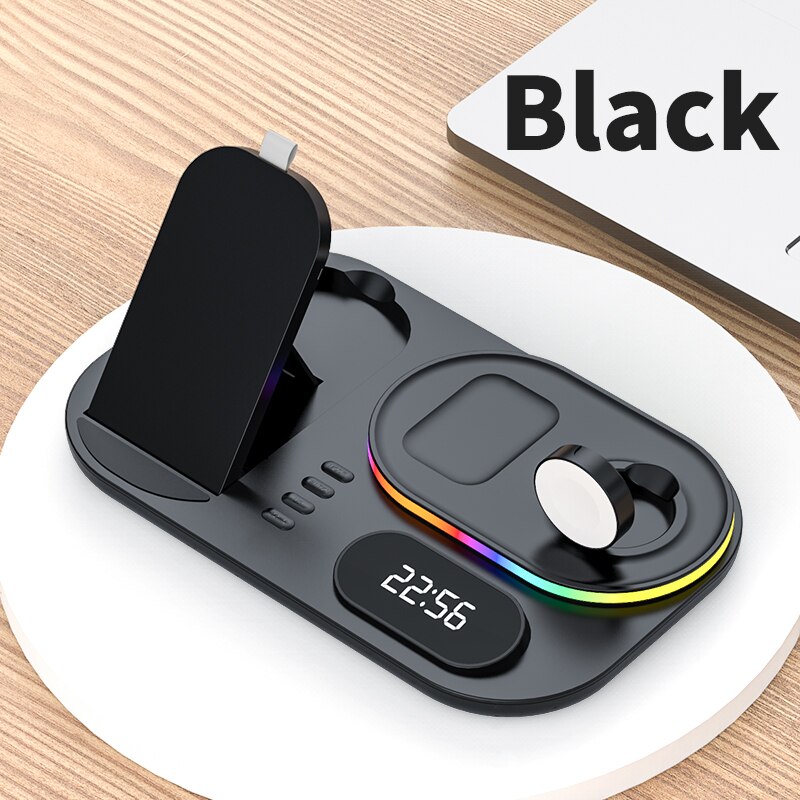 Cargador inalámbrico 4 en 1 de 30W para iPhone, estación de carga rápida para Apple Watch 7 6/Airpods Pro: Negro