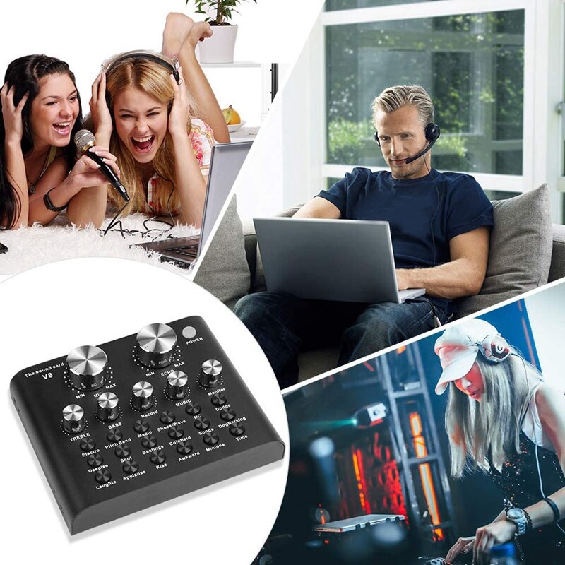 Live Sound Card Portable o Mixer DJ Sound Mixer for Recording Microphone Guitar External Computer Phone