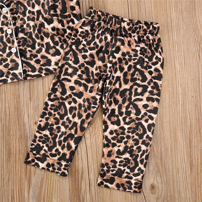 Herfst/Zomer Kinderkleding Pyjama Set Baby Boy Meisje Kleding Toevallige Lange Mouw Nachtkleding Set Leopard Kids Tops + broek