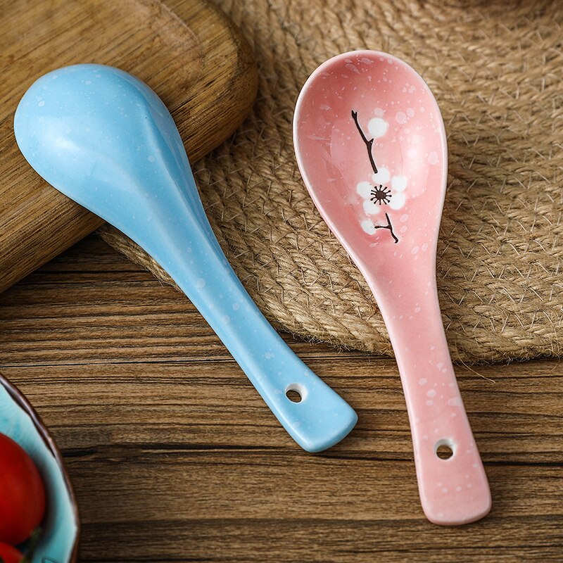 Cherry blossoms Ceramic Spoon Kitchen Accessories 14cm Cookware Tool Japanese Cooking Rice Soup Kitchenware Damaged Claim
