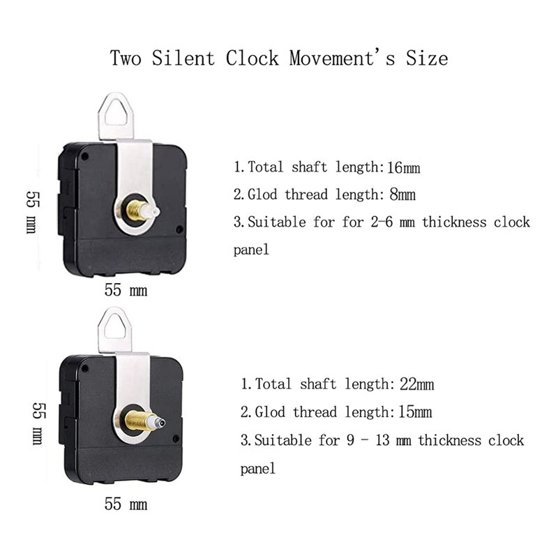 2 Pack Silent Quartz Clock Movement,Wall Clock Motor Replacement DIY Repair Parts,Long and Short Axis Clock Mechanism