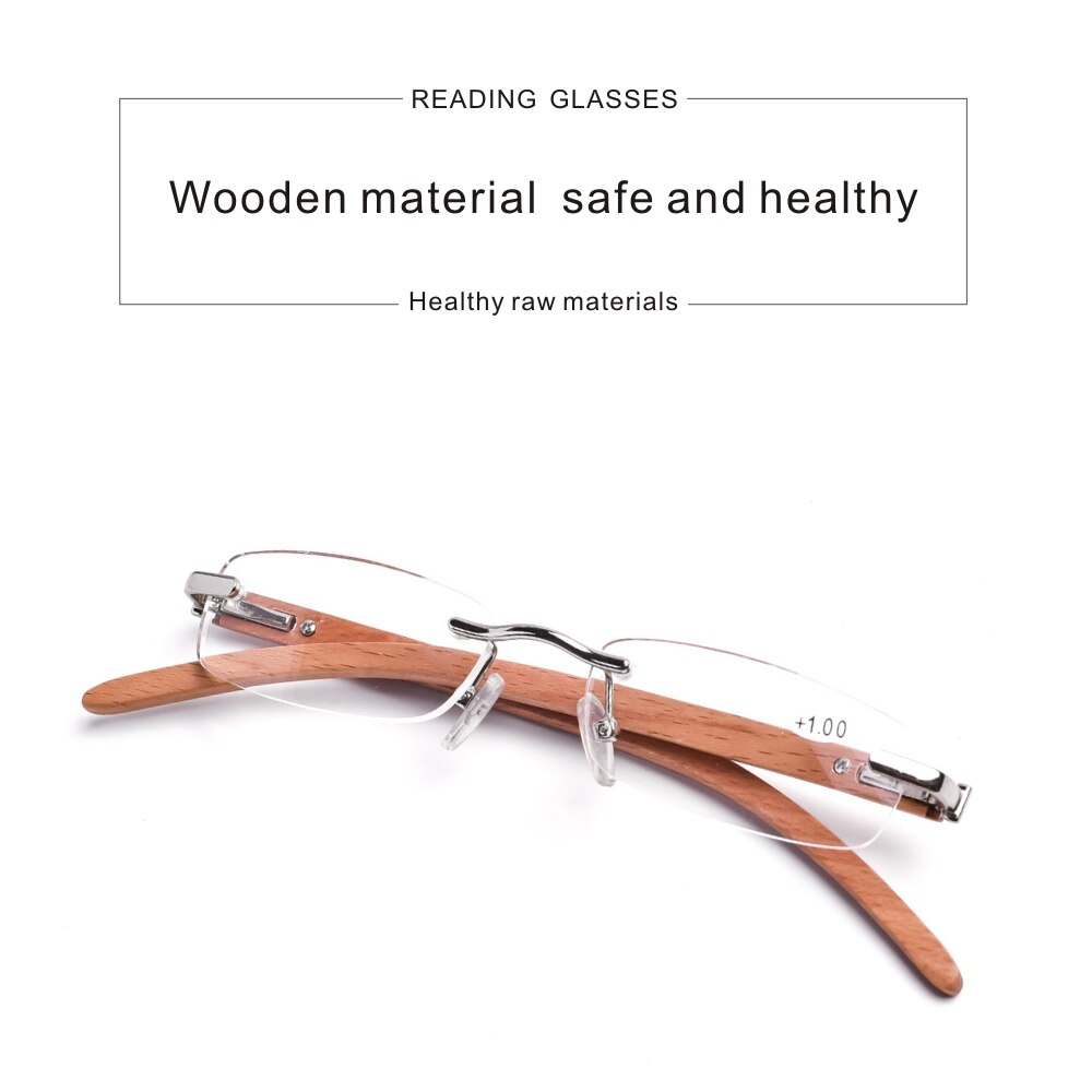Gafas de lectura sin montura para hombre y mujer, lentes de aumento, madera, acrílico transparente