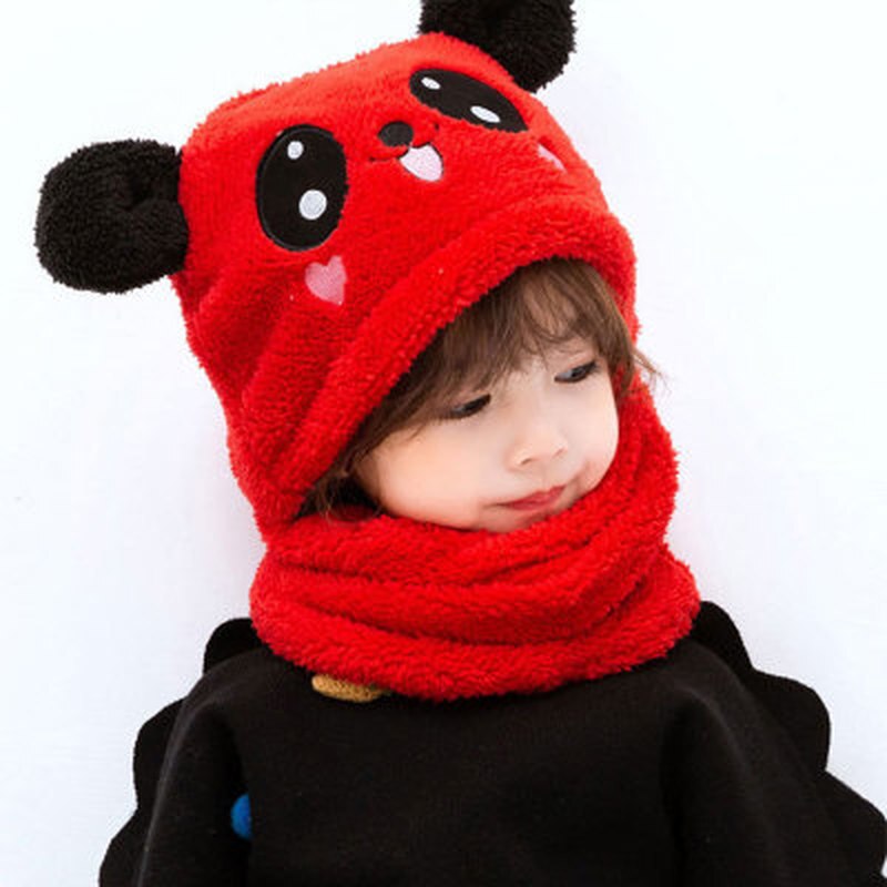 Children Winter Warm Hat Plus Fleece Thicken Scarf Cap Cartoon Panda Hat For Girls Boys Kids Caps Newborn Photography Baby Stuff